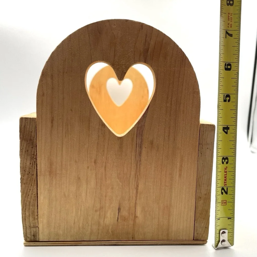 Primitive Wooden Heart Cutout Storage Tote Caddy Box Farmhouse Decor 18